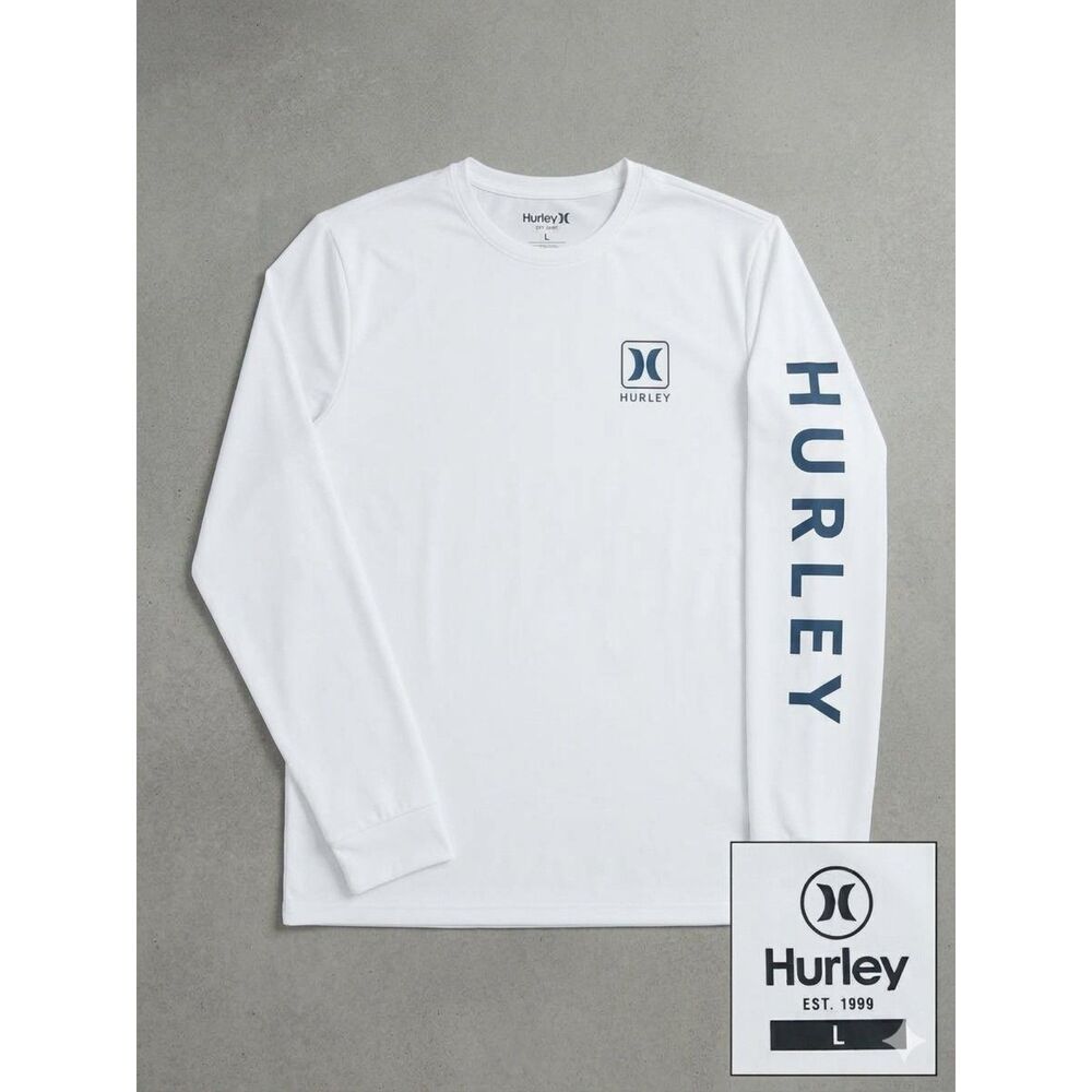 Hurley Men's Large White Long Sleeve Performance Graphic Shirt UPF
